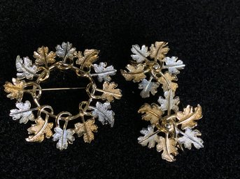Vintage Sarah Coventry Silver And Gold Tone Wreath Brooch And Matching Clip On Earrings