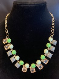 Vintage Gold Tone Necklace With Green Grey And Transparent Accents Marked J.Crew