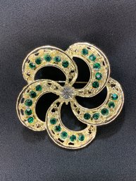 Vintage Silver Tone Floral Brooch Green Accents