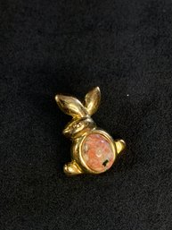 Vintage Gold Tone Scarab Stone Rabbit Pin