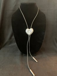 Vintage Silver Tone Bolo Tie With Heart Shaped Accent