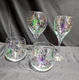 Four Various Sizes - Hand Painted Mardi Gras Themes Barware - Signed Juliette  - Lot 2 Of 2