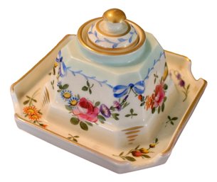 Antique French Partial Gilt Porcelain Inkwell
