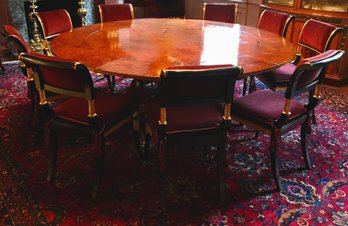 Stunning Round Expanding Burled Dining Table