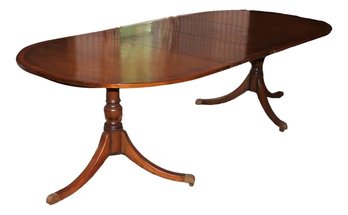 Double Pedestal Mahogany And Satinwood Dining Table