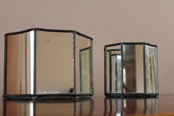 Pair Chic Leaded Mirror Cachepots