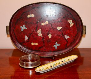 Pretty Butterfly Tray, Wine Coaster And Olive Tray