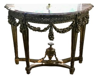 French Gilded Demilune With  Breche D'alep Marble Top