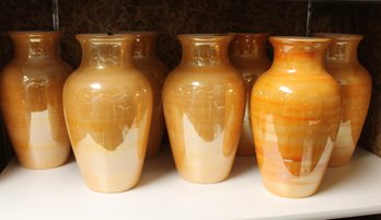 Set Of 8 Apricot Colored Floral Vases