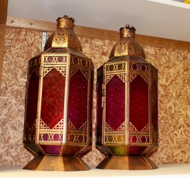 Pair Of Moroccan Tall Candle Holders
