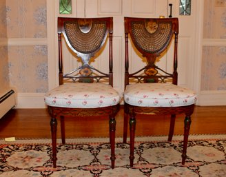 Adams Style Regency Caned And Painted Chair Pair