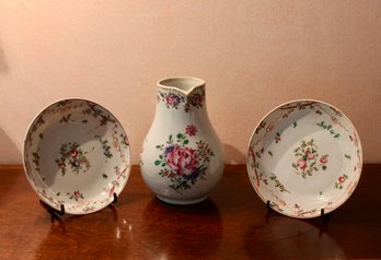 Floral Painted Porcelain Pitcher And Plates