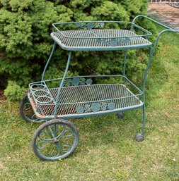 Vintage Wrought Iron Rolling Bar Cart