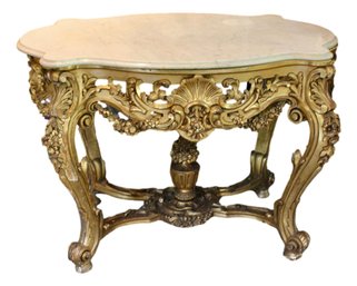 Late 18th -early 19th Century  Louis XV Giltwood Table With Marble Top Table