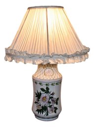 Painted Porcelain Lamp With Ruffle Shade