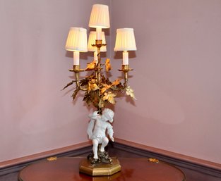Gilded Tole And Porcelain Lamp