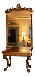 Breathtaking  Antique Gilded Mirrored Console With Marble Top (One Of Two Offered)