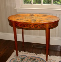 Sheraton Style Oval Side Table With Elaborate Paint Decoration