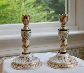 Pair Of Exquisite Old Paris Candle Holders