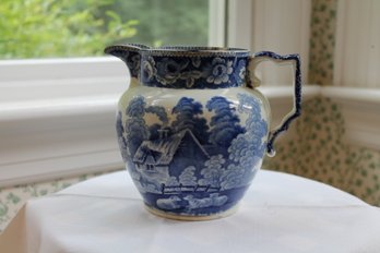 Antique Blue And White Pitcher