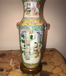 Antique Famille Verte Vase Mounted As Lamp