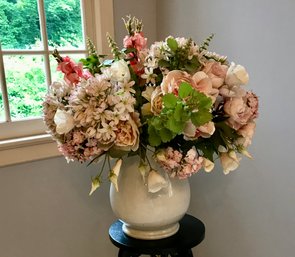 Silk Summer Flower Display In White Porcelain Vase