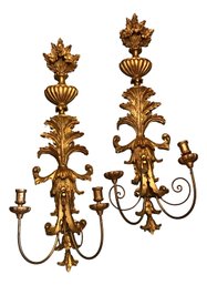 Pair Of Gilt Wood Candle Sconces (nb56)