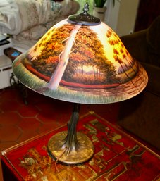 Stunning  And Important Painted Glass Shade Lamp