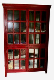 Red Painted Pottery Barn Glass Door Storage Unit