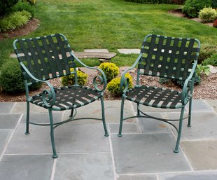 Set Of 4 Green Woven Chairs