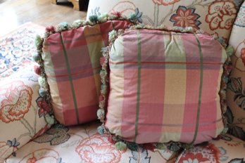 Set Of 4 Silk Plaid Pillows