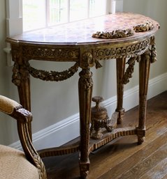 Antique Gilded Console With Marble Top Needing Repair
