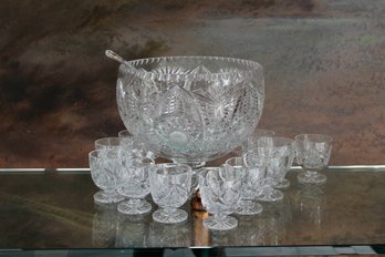 Large Bohemian Punch Bowl And Cups