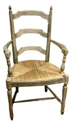 Country French Rush Seat Pickled White Arm Chair