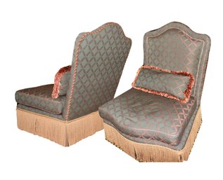 Pair (2) Large Fringe Slipper Chairs