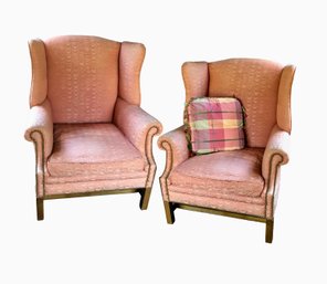 Pair Pink Wing Chairs