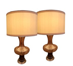 Pair Of Amber Frosted Glass Lamps