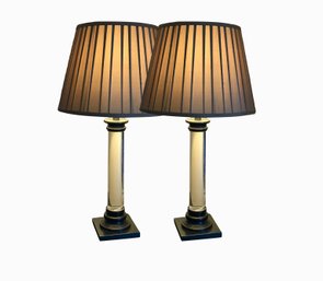 Pair Clear Column Lamps
