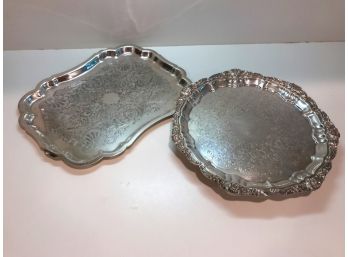 Pair Fine Silver Plate Serving Trays