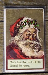 Antique Christmas Card Santa Smoking