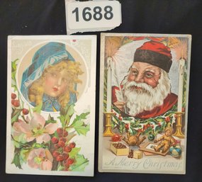 Lot Of 2 Rare Vintage Christmas Day Postcards Circa 1900 To 1920