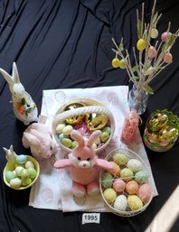 Easter Decorations W/ Eggs And Ceramic Bowl