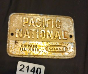 Vintage Pacific National Container Advertising Plate Marked Chicago, IL Crane