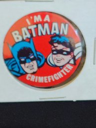 Original Vintage 1966 I'm A Batman Crimefighter Pin Back Outstanding Condition