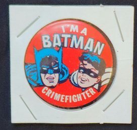 Vintage 1966 I'm A Batman Crimefighter Pinback Outstanding Condition
