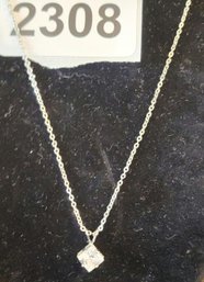 Silver And Diamond/ Crystal Stone Pendant Necklace