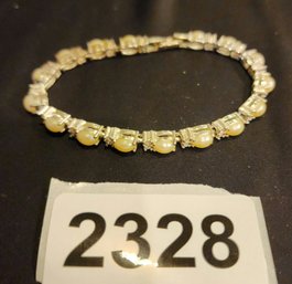 Silver Pearl And Diamond Bracelet