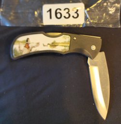 Vintage Folding Pocket Knife With Decortive Inlay Handle