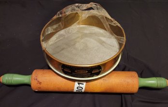 Vintage Sifter And Rolling Pin