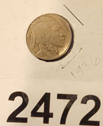 Vintage U S Currency 1936 Buffallon Nickel Clear Date